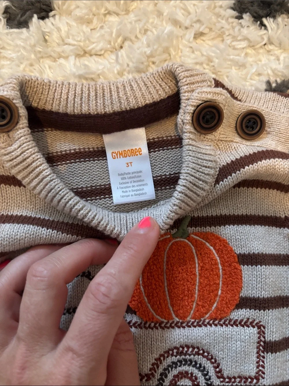 Gymboree Tan & Brown Striped Sweater with Orange Pumpkin Truck